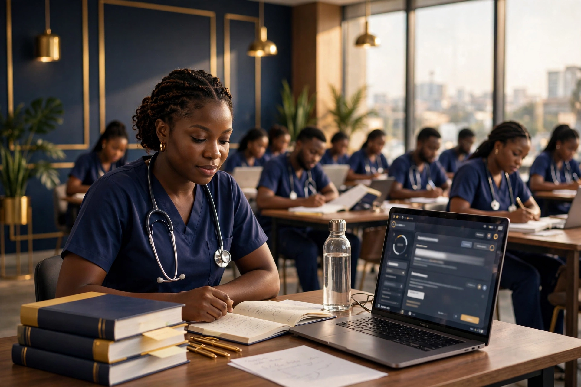 Nurses studying together at the Imperial NCLEX training academy in Lagos